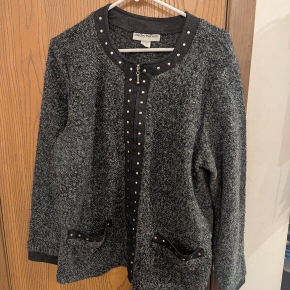 Cathy Daniels Zip Studded Navy Jacket with Front Pockets-Size XL - Picture 1 of 5